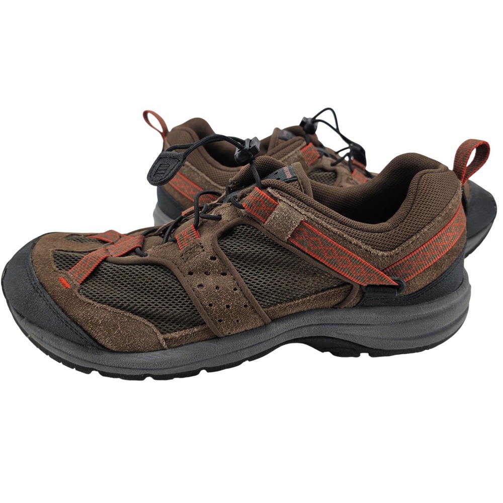 Lands End Hiking Shoes 8.5 B Brown Suede Mesh Bungee Trail Sneakers Water 359582